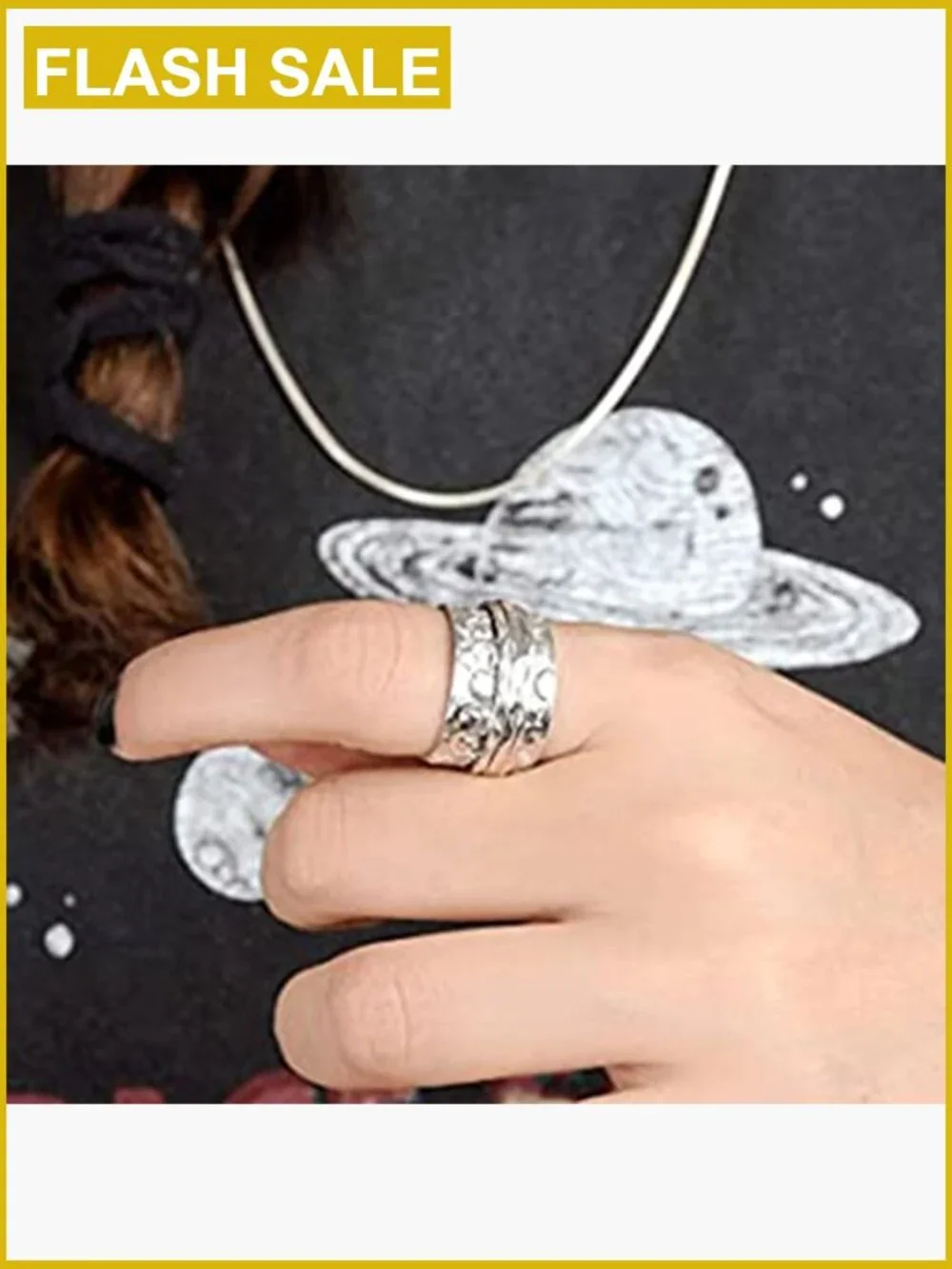 Hammered Sun Moon Star Spinner Ring Stainless Steel Statement Band